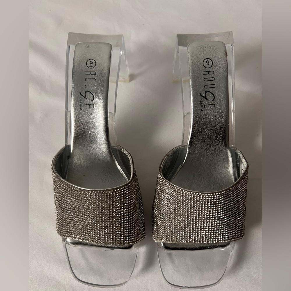 Rouge Helium Women’s Classy Silver Rhinestone Heels, Size 9,‎    Great Condition